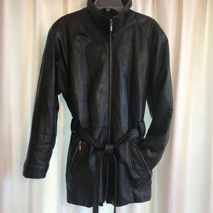 Sonoma Jean Co Black Leather Belted Moto Jacket L